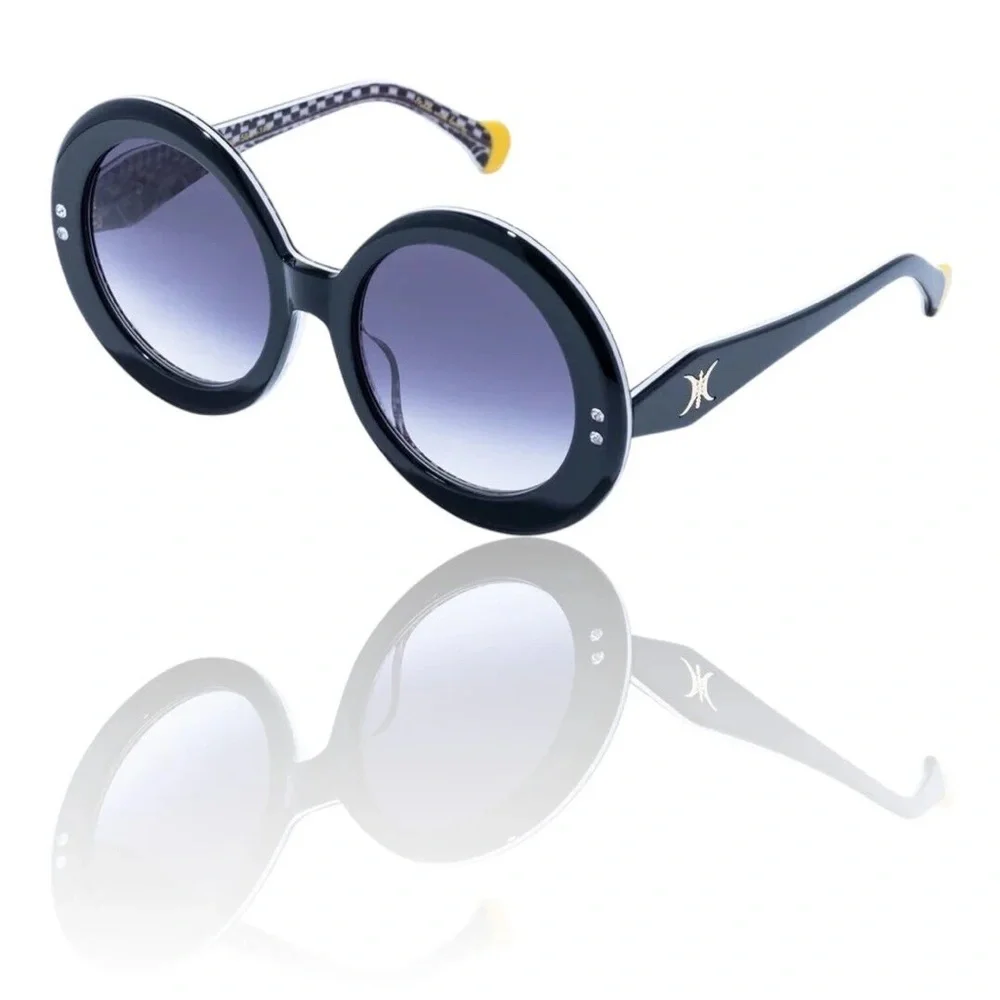Camilla “Editor in Chief” black oversized round dramatic boho chic sunglasses